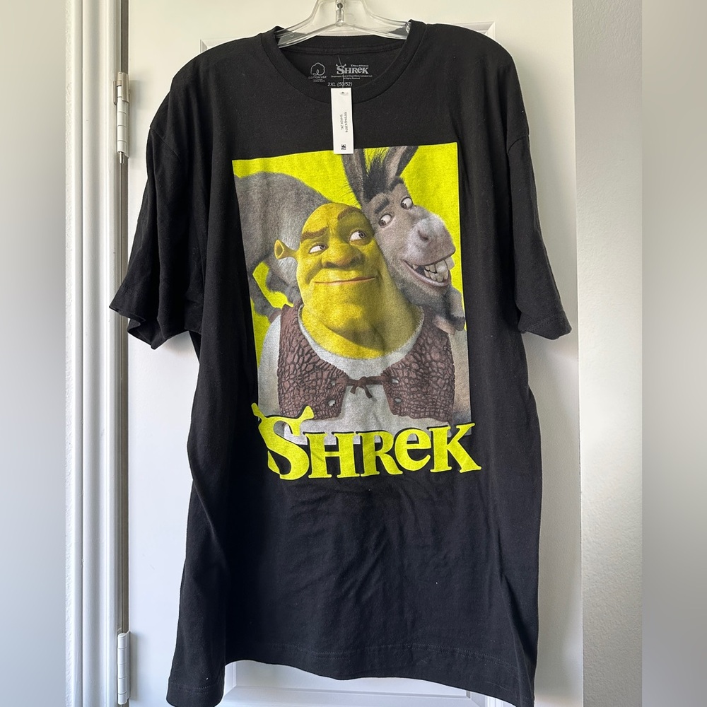 Dreamworks Womens Black Shrek and Donkey Graphic Tee Y2K Aesthetic NEW